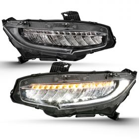 AmeriLite for 2016-2021 Honda Civic Sedan Type-R Style Full LED Sequential OE Headlight Assembly Pair - Passenger and Driver Side