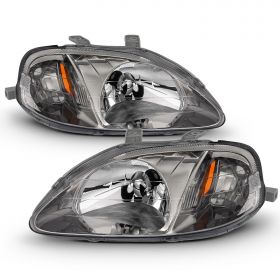 AmeriLite Gun Metal Replacement Headlights Set For 1999-2000 Honda Civic - Passenger and Driver Side