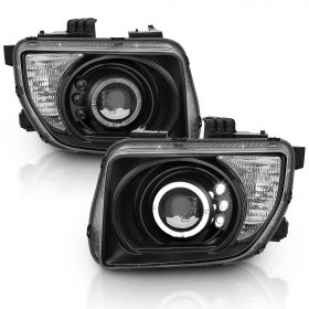 AmeriLite Projector Headlights Halo Black For Honda Element - Passenger and Driver Side