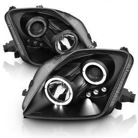 AmeriLite Black Projector Replacement Headlights Dual Halo LED Set for 97-01 Honda Prelude - Passenger and Driver Side