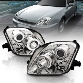 AmeriLite Chrome Projector Replacement Headlights Dual Halo LED Set For 97-01 Honda Prelude - Passenger and Driver Side