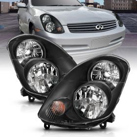 AmeriLite Replacement Black Replacement Headlights For 03-04 Infiniti G35 4 Door Sedan- Passenger and Driver Side