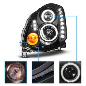 AmeriLite for 2003-2007 Infiniti G35 Coupe HID Type Dual Xtreme LED Halos Projector Replacement Headlights Pair - Passenger and Driver Side