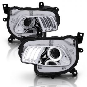 AmeriLite Chrome LED Bar Halo Replacement Headlights Set For 14-18 Jeep Cherokee - Driver and Passenger Side