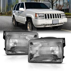 AmeriLite for 1993-1998 Jeep Grand Cherokee SUV Headlights Factory OE Style Replacement Headlamps Assembly Main Kit Pair - Driver and Passenger Side