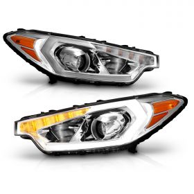 AmeriLite for 2014-2016 Kia Forte w/o LED Position Models Projector Light Tube Chrome Replacement Headlights Assembly Pair - Driver and Passenger Side