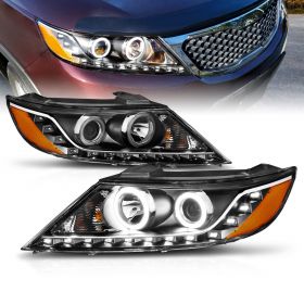 AmeriLite Black Projector Headlights Ultra Bright LED Halo For Kia Sorento - Passenger and Driver Side