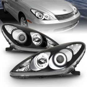 AmeriLite Black Projector Replacement Headlights Ultra Bright LED Halo For Lexus ES 300/330 - Passenger and Driver Side
