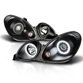 AmeriLite Black Projector Headlights Ultra Bright LED Halo For Lexus GS 300/400 Halogen Bulb Version Only- Passenger and Driver Side