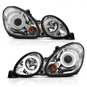 AmeriLite Chrome Projector Headlights Ultra Bright LED Halo For 1998-2005 Lexus GS 300/400 Halogen Version- Passenger and Driver Side