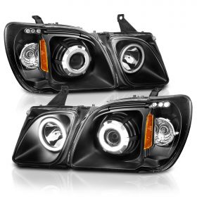 AmeriLite Black Projector Headlights Ultra Bright LED Halo For Lexus LX470 - Passenger and Driver Side