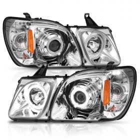 AmeriLite Chrome Projector Headlights Ultra Bright LED Halo For Lexus LX470 - Passenger and Driver Side