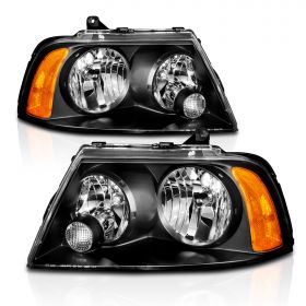 AmeriLite Headlights Black Amber For Lincoln Navigator - Passenger and Driver Side