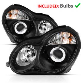 AmeriLite Projector Headlights Black For Mercedes-Benz C Class W203 - Passenger and Driver Side