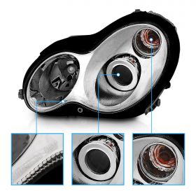 AmeriLite Projector Headlights Chrome (Amg Type) For Mercedes-Benz C Class W203 - Passenger and Driver Side