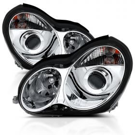 AmeriLite Projector Replacement Headlights Chrome For 01-07 Mercedes-Benz C Class W203 - Passenger and Driver Side