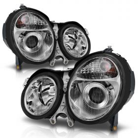 AmeriLite Projector Headlights Chrome Pair For Mercedes-Benz E Class W210 - Passenger and Driver Side