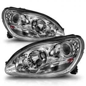 AmeriLite Projector Replacement Headlights Chrome Set For Mercedes-Benz S Class W220 - Passenger and Driver Side