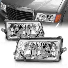 AmeriLite for 1981-1991 Mercedes Benz W126 S-Class 300 420 560 4-Door Sedan Clear Crystal Chrome Headlights LED Pair Replacement Assembly - Driver and Passenger Side