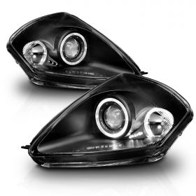 AmeriLite Black LED Dual Halo Projector Replacement Headlights Set For 00-05 Mitsubihi Eclipse - Passenger and Driver Side