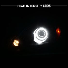 AmeriLite Projector Headlights Black Amber (X-Halo) for Mitsubishi Lancer - Passenger and Driver Side