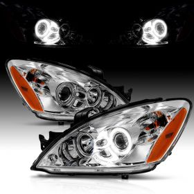 AmeriLite [LED RX Halo] 2004-2007 Mitsubishi Lancer Chrome Projector Headlights Pair