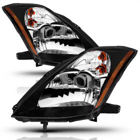 AmeriLite for 2003-2005 Nissan 350Z [Halogen Type] Black OE Replacement Projector Headlights Pair - Driver and Passenger Side