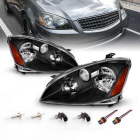 AmeriLite Black Replacement Headlights Set For 02-04 Altima - Passenger and Driver Side