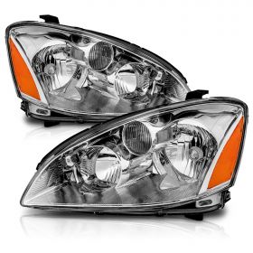AmeriLite Chrome Replacement Headlights Set For 02-04 Altima - Passenger and Driver Side