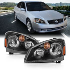 AmeriLite Black Halogen Replacement Headlights Set for 2005-2006 Nissan Altima - Passenger and Driver Side