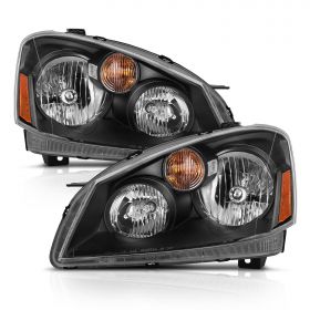 AmeriLite Black Halogen Replacement Headlights Set for 2005-2006 Nissan Altima - Passenger and Driver Side