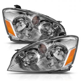 AmeriLite Crystal Chrome Halogen Replacement Headlights Set For 2005-2006 Altima - Passenger and Driver Side