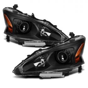 AmeriLite 2013-2015 Projector Black Housing Replacement Headlight Pair for Altima 4Dr Sedan w/Bulbs - Driver and Passenger Side