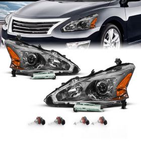 AmeriLite 2013-2015 Projector Gun Metal Replacement Headlight Pair for Altima 4Dr Sedan w/Bulbs - Driver and Passenger Side