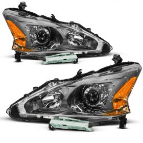 AmeriLite 2013-2015 Projector Gun Metal Replacement Headlight Pair for Altima 4Dr Sedan w/Bulbs - Driver and Passenger Side