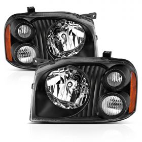 AmeriLite 2001-2004 Black Replacement Headlights Assembly for Nissan Frontier D22 Base/SE/SC/XE (Pair) w/ Hi/Lo Beam Bulb