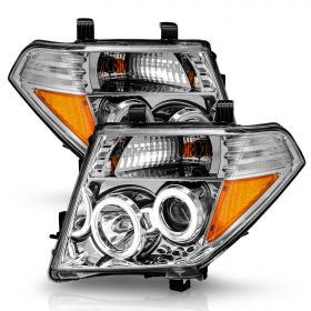 AmeriLite Chrome Projector Headlights Xtreme LED Halo for Nissan Frontier/Pathfinder - Passenger and Driver Side