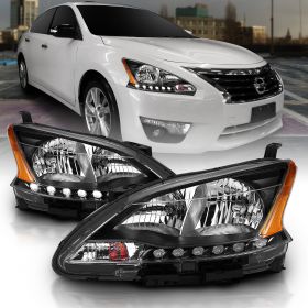 AmeriLite 2013-2015 For Sentra 4 Door Sedan Factory Style Black Replacement Headlights Assembly - Passenger and Driver Side
