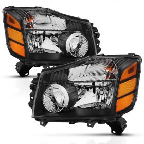 AmeriLite Black Replacement Headlights Amber Reflector For Armada / Titan - Passenger and Driver Side
