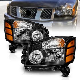 AmeriLite Black Replacement Headlights Amber Reflector For Armada / Titan - Passenger and Driver Side