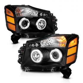 AmeriLite Black Projector Headlights Ultra LED Halo For Armada/Titan - Passenger and Driver Side