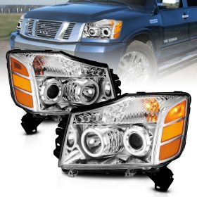 AmeriLite Chrome Projector Headlights Ultra LED Halo For Armada/Titan - Passenger and Driver Side