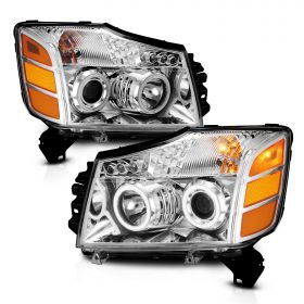 AmeriLite Chrome Projector Headlights Ultra LED Halo For Armada/Titan - Passenger and Driver Side
