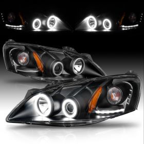 AmeriLite Projector Headlights Black Amber(CCFL Halo) for Pontiac G6 - Passenger and Driver Side