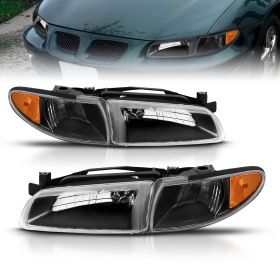 AmeriLite Headlights With C.L Black Amber For Pontiac Grand Prix - Passenger and Driver Side