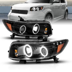 AmeriLite Black Projector Headlights Ultra Bright LED Halo For Scion Xb - Passenger and Driver Side