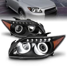 AmeriLite Black Projector Headlights Ultra Bright LED Halo For Scion Tc - Passenger and Driver Side
