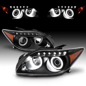 AmeriLite Black Projector Headlights Ultra Bright LED Halo For Scion Tc - Passenger and Driver Side