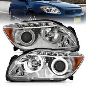 AmeriLite Chrome Projector Headlights Ultra Bright LED Halo For Scion Tc - Passenger and Driver Side