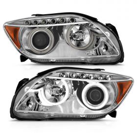 AmeriLite Chrome Projector Headlights Ultra Bright LED Halo For Scion Tc - Passenger and Driver Side